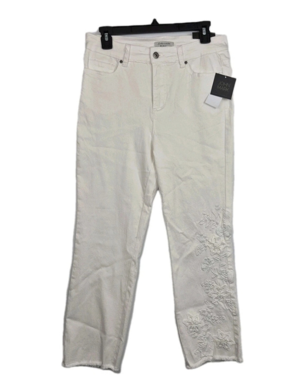 John Mark Jeans Women's Size 6 Ankle Floral Embroidered Stretch White NWT 24